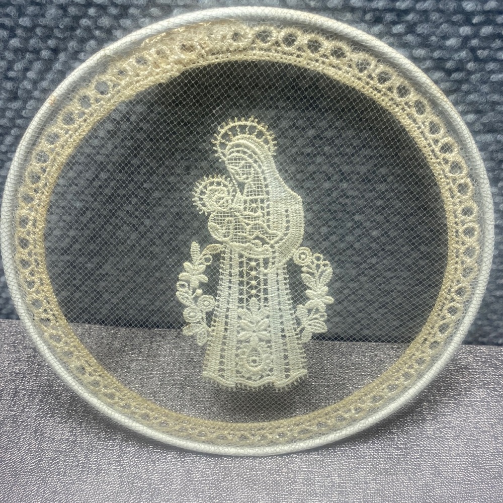 Antique Handmade Lace Madonna and Child wall art